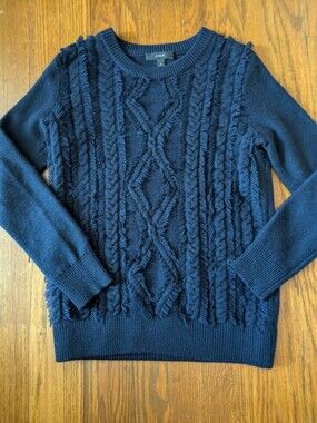 J. Crew Cable Fringe Crewneck 100% Merino Wool Sweater XS